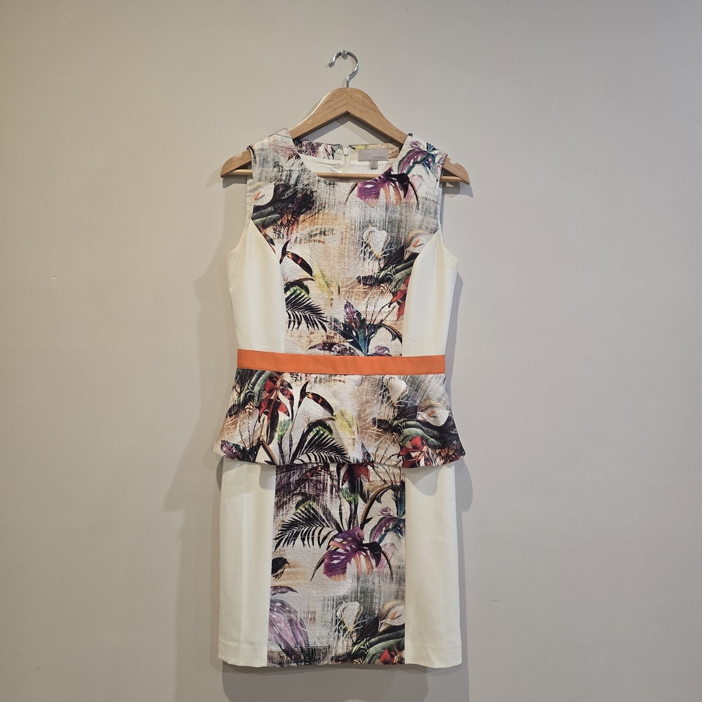 Semi Formal White Dress with Floral and Orange Details